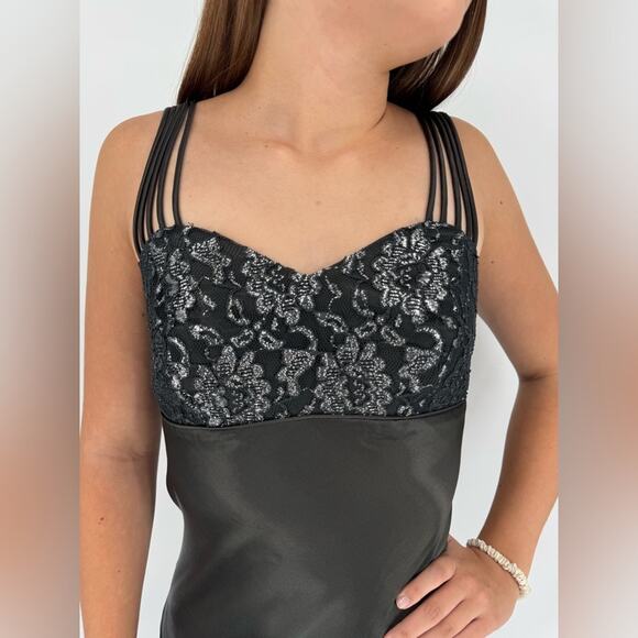 Vintage 90s All That Jazz Whimsigoth Glam Lace Satin Formal Gown Black Size 5/6 - Picture 2 of 15